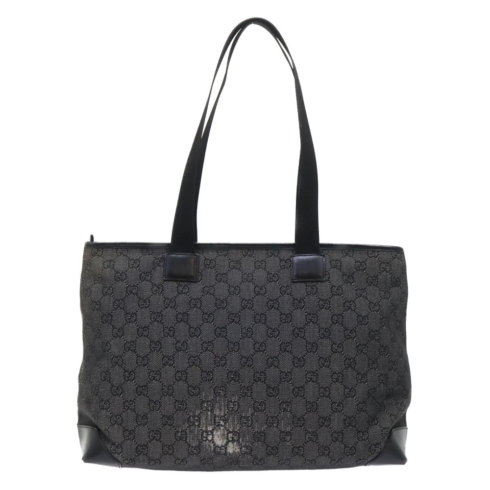 GUCCI GG Canvas Tote Bag Canvas Leather Black Auth 53674 - Picture 2 of 16